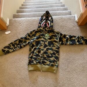 Bape Green Camouflage Shark Hoodie L